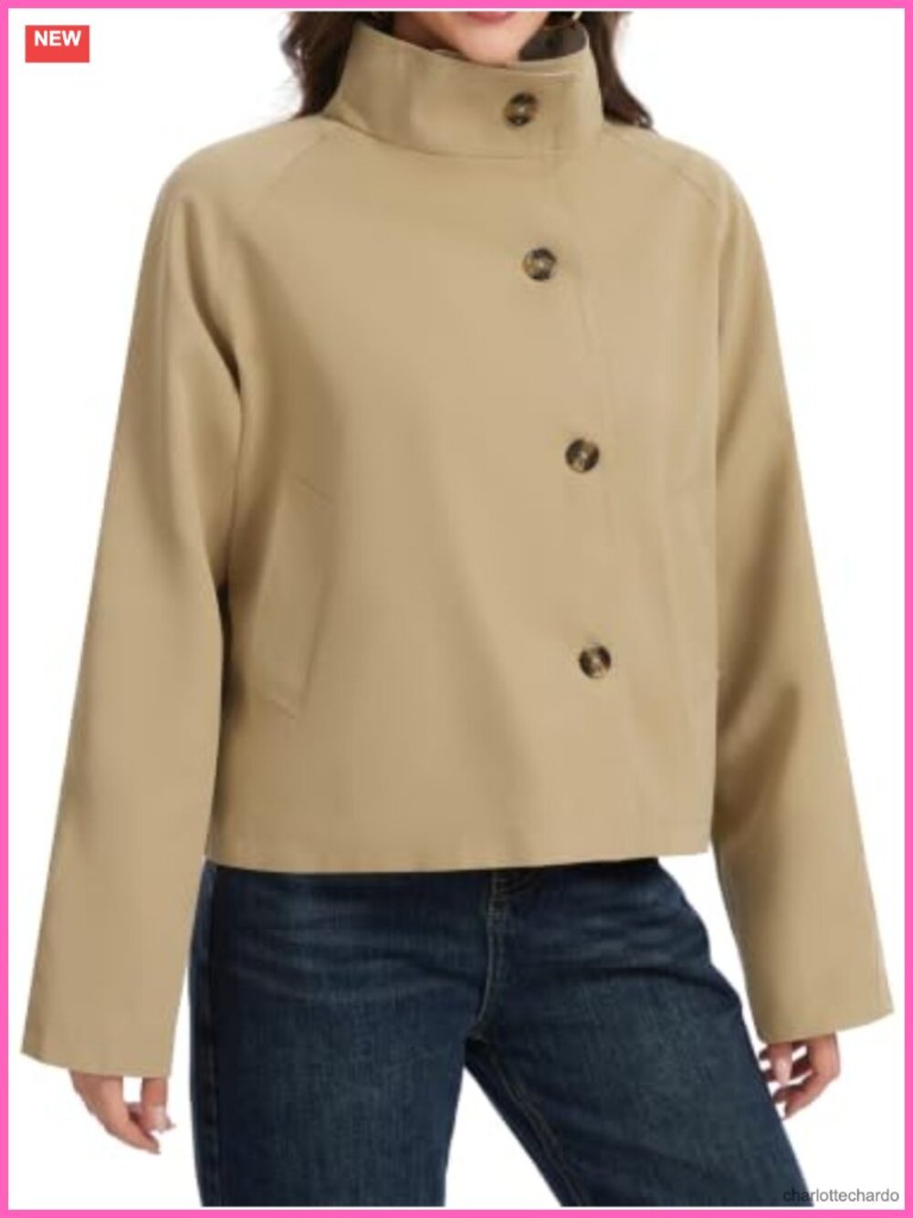 Womens Cropped Trench Coat Reversible Funnel Neck Fall Jacket